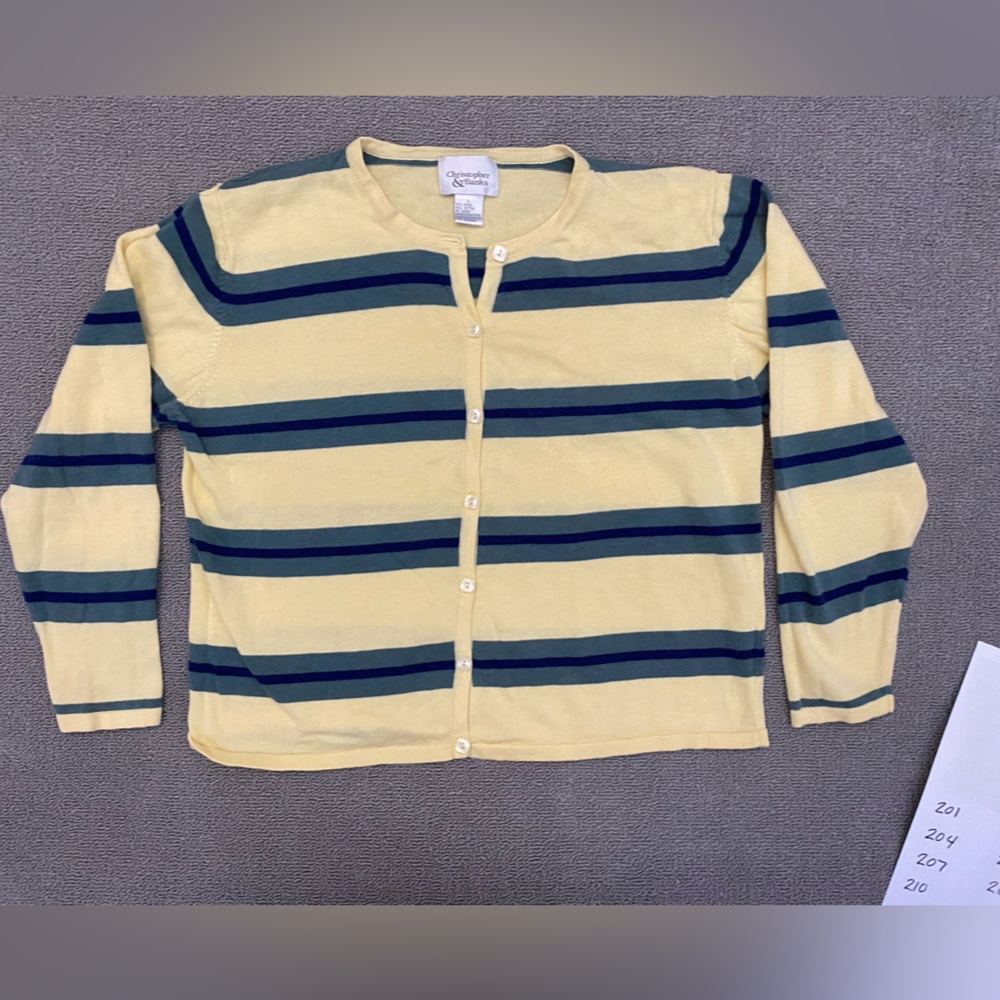 Christopher & Banks Yellow Striped Women’s Preppy Cardigan Y2K Business Casual
